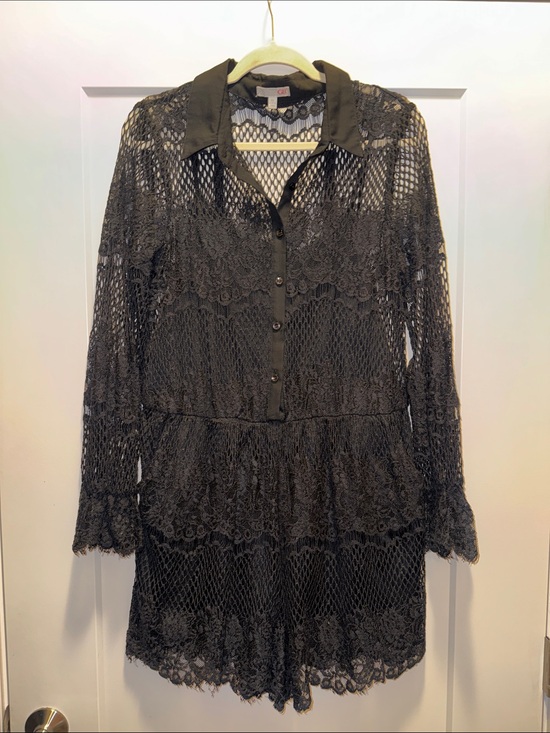Gianni Bini Pants - Gianni Bini Lined Lace Long-Sleeve Romper w Adjustable Straps & Pockets XL EUC!🖤